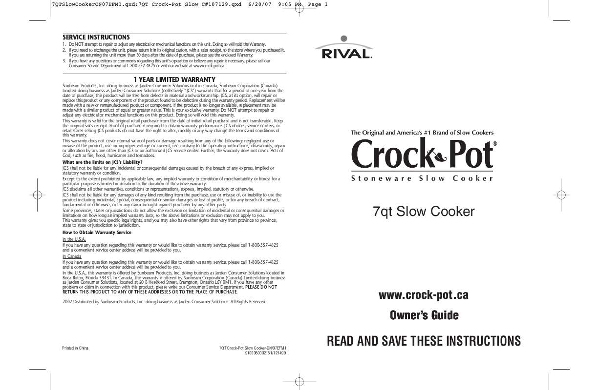 Notice CROCK POT SLOW COOKER Trouver une solution à un problème CROCK